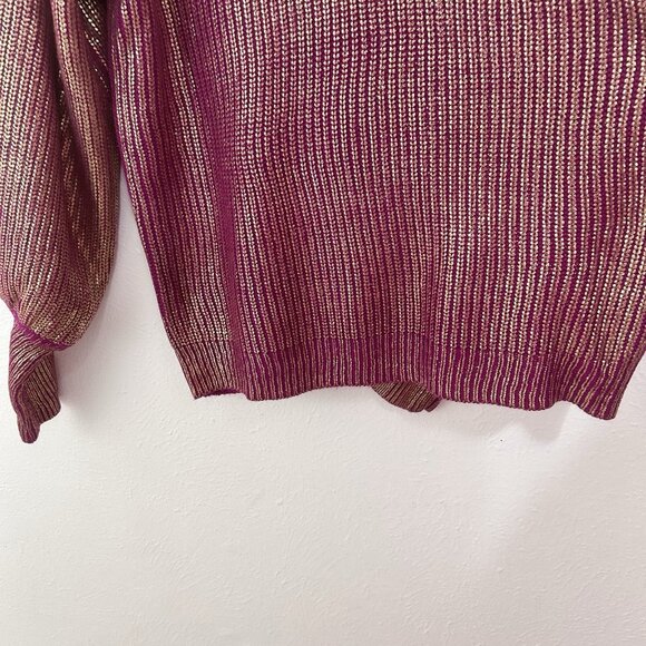 Jodifl Metallic Pink Gold Knit Sweater Ballooon Sleeves Ribbed Size S Party Cozy - Picture 6 of 12